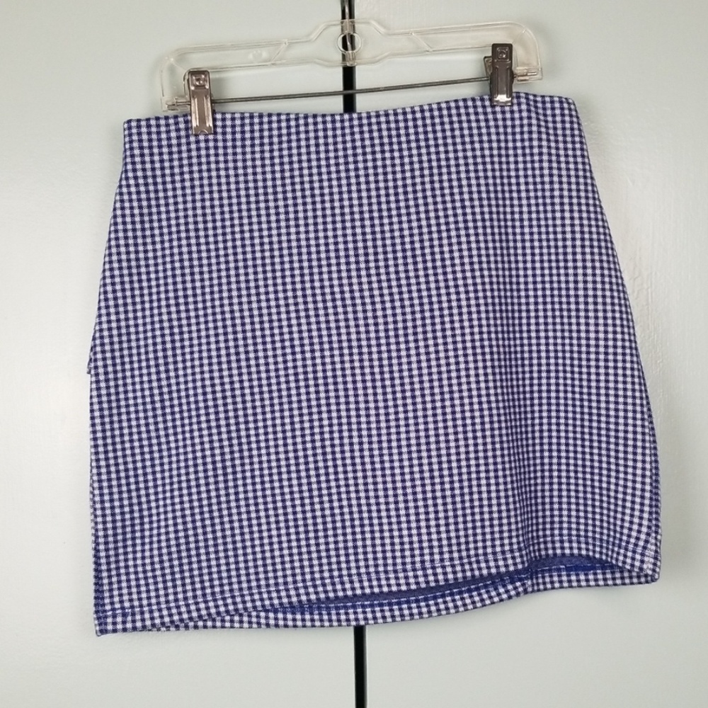 Topshop blue gingham ruffle mini skirt size 6 *C7 - Picture 2 of 3